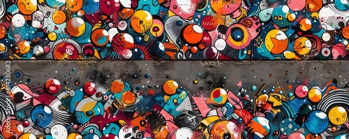 Capture the dynamic energy of street art from a high-angle perspective Show vibrant colors, intricate details, and unexpected camera angles to intrigue viewers