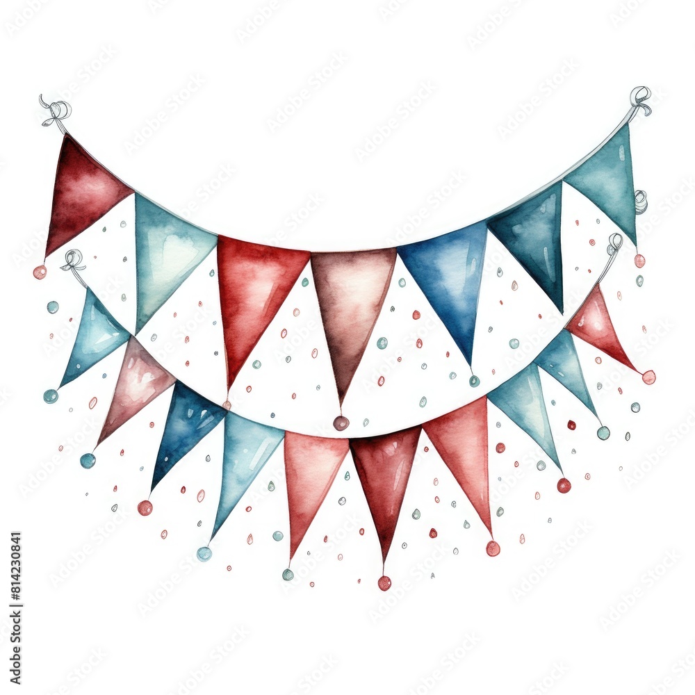 Obraz premium Watercolor illustration of a garland from festive flags on a white background 1:1