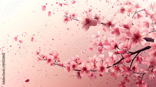 Delicate cherry blossoms spread across a soft blush pink background  symbolizing spring beauty.