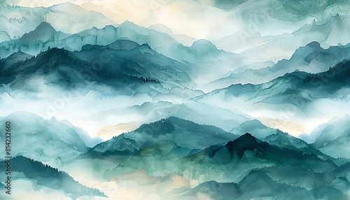 Craft a breathtaking, minimalist landscape merging fantasy realms from isekai adventures seen from a birds-eye view Picture a serene, otherworldly realm in soft pastel hues photo