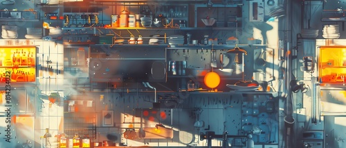 Capture a low-angle view of a dystopian future kitchen © panyawatt