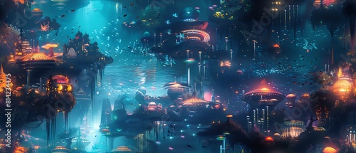 Craft a digital masterpiece of an eerie underwater cityscape