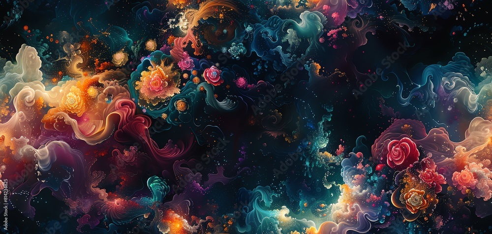 Explore the intricate details of a digital painting depicting a surreal dreamscape
