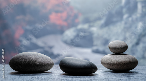minimalistic background podium with natural stones with texture