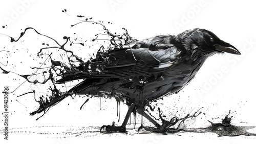 Bird covered with black oil. Isolated on transparent background. photo