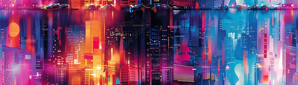 Infuse a dynamic Cyberpunk cityscape with the avant-garde spirit of Cubism Envision a chaos of pixelated buildings Infuse a dynamic Cyberpunk cityscape with the avant-garde spirit of Cubism Envision a chaos of pixelated buildings