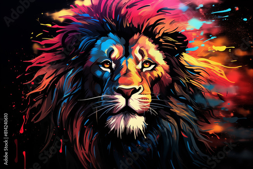 Illustration of a lion with many colors