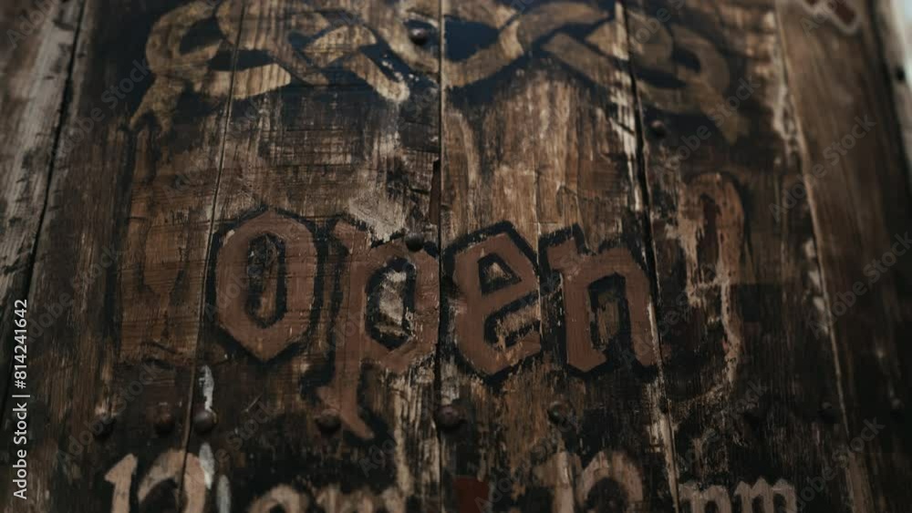 Artisan Craftsmanship: Close-Up of Intricately Carved Open Sign for Famous Restaurant Artisan Craftsmanship: Close-Up of Intricately Carved Open Sign for Famous Restaurant