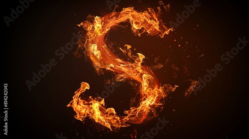 Letter made of FIRE isolated WITH BALCK AND WHITEon PNG background8K
