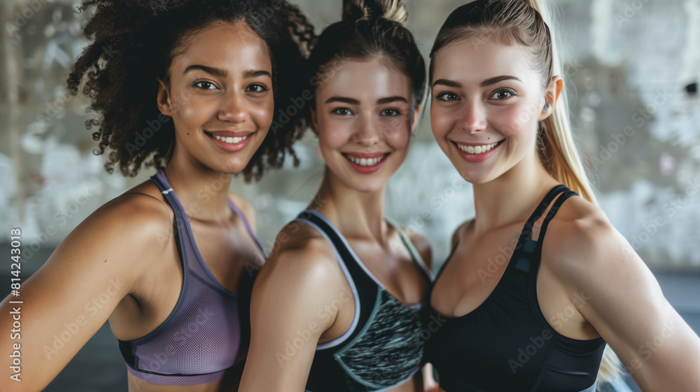 Three Young Women in Sports Bras Posing for a Photo