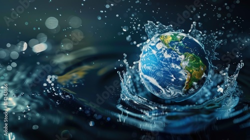 3D rendering of the Earth captured with water.