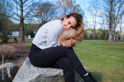 Wallpaper Mural Young woman with cute doodle dog Torontodigital.ca