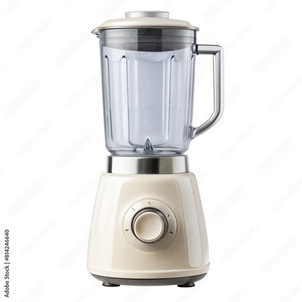 A white blender with a clear jar and silver base.