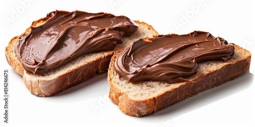 Two slices of bread with chocolate spread on a white background AIG51A.
