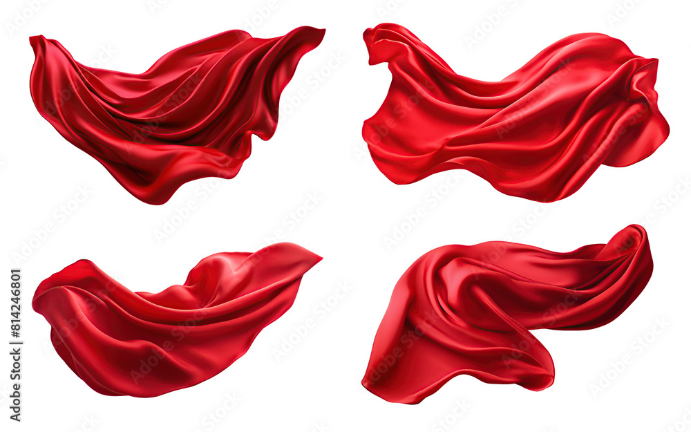 Fototapeta premium Set of red silk cloth flying . Cutout on transparent 