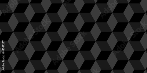   Vector Minimal cubes geometric tile and mosaic wall grid backdrop hexagon technology wallpaper background. black and gray block cube structure backdrop grid triangle texture vintage design.