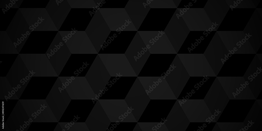 Vector Minimal cubes geometric tile and mosaic wall grid backdrop hexagon technology wallpaper background. black and gray block cube structure backdrop grid triangle texture vintage design.