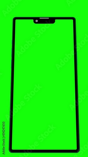 smartphone scrolls from bottom to top with green screen and background, marketing and technology theme, vertical video