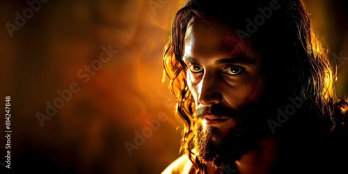 Close-up Portrait of Jesus Christ as Divine Figure Atoning for Human Sins in the Bible. Concept Religious Art, Christian Iconography, Divine Figure, Atonement, Biblical Symbolism