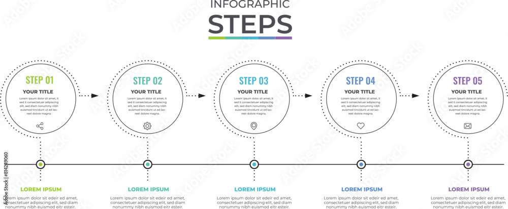 Concept of arrow business model with 5 steps. Five colorful graphic elements vector design. Concept of arrow business model with 5 steps. Five colorful graphic elements vector design.