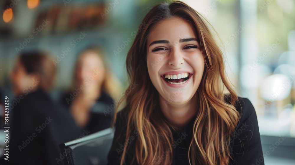Woman Laughing at Cafe Table Woman Laughing at Cafe Table