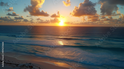 Sun Setting Over Beach and Ocean