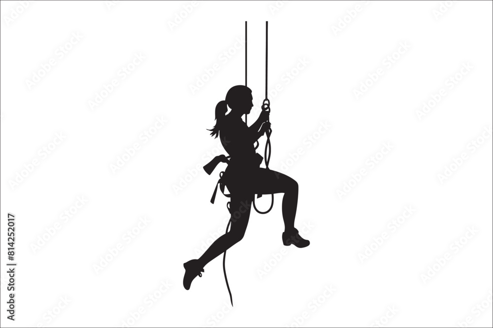 Rappelling climbing rope Silhouette vector isolated on a white background. Man climbing a rope silhouette vector. Rappelling climbing rope Silhouette vector isolated on a white background. Man climbing a rope silhouette vector.