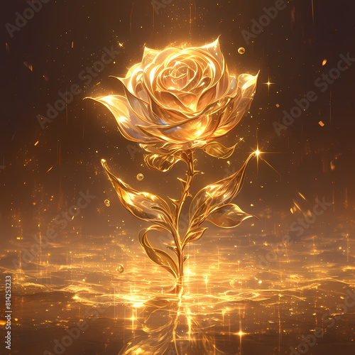 Elegant Golden Rose in Majestic Bloom; A Symbol of Grandeur and Timeless Beauty for Advertising and Artistic Projects