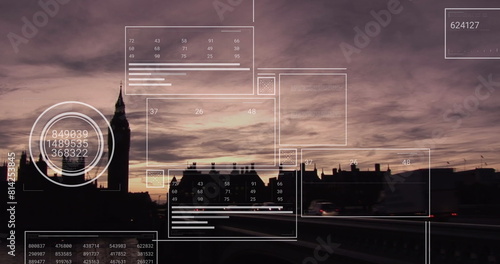 Image of data processing over london cityscape