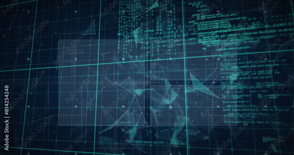 Obraz premium Image of interface with round scanner, data processing and microprocessor connections