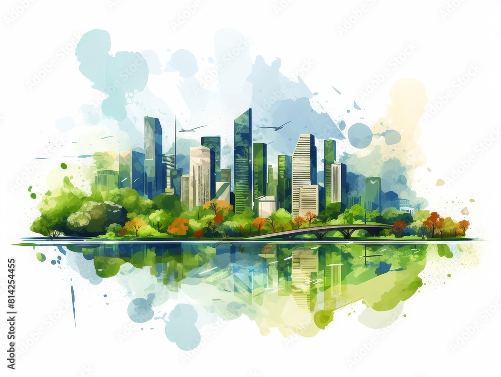 Obraz premium Urban environments flat design side view City wildlife theme water color vivid