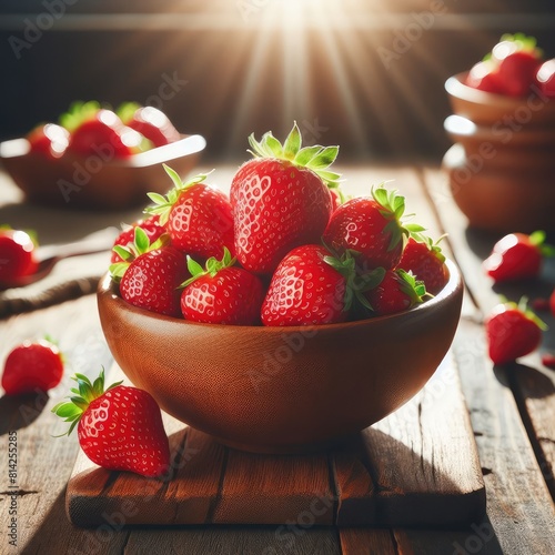 Close up of fresh strawberries on a wooden table