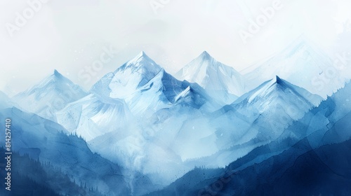A panoramic winter landscape of snow-capped peaks and a majestic glacier winding through the rugged alpine mountains