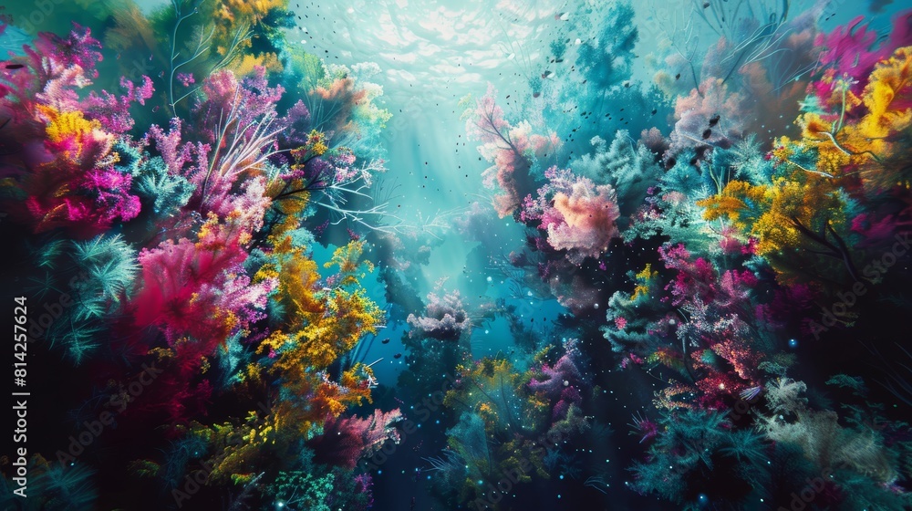 Abstract underwater world with coral reefs and vibrant blues and greens Abstract underwater world with coral reefs and vibrant blues and greens