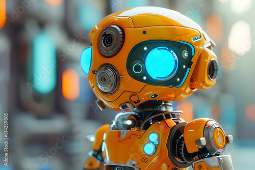 Curious Cartoon Robot Explorer with Vibrant Mechanical Details in Futuristic Sci-Fi Digital Art Setting © lertsakwiman