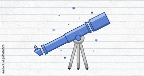 Image of telescope over blue grid on white