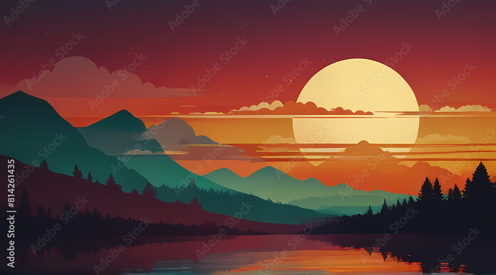 View Of Sunrise With Retro Style Background