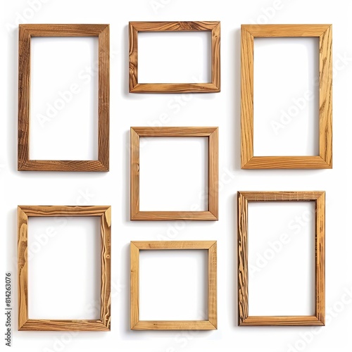 Set of simple minimalist wood frames isolated on white background  