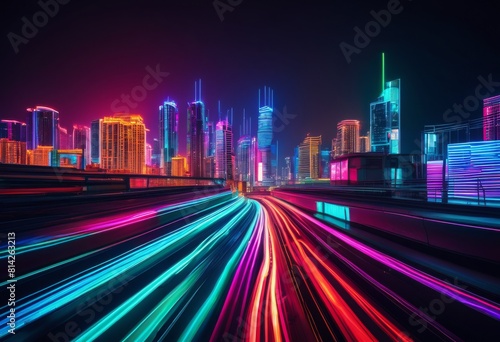 illustration  vibrant urban neon lit cityscapes night  lights  bustling  nightlife  illuminated  energetic  lively  nocturnal  glowing  landscape  environment