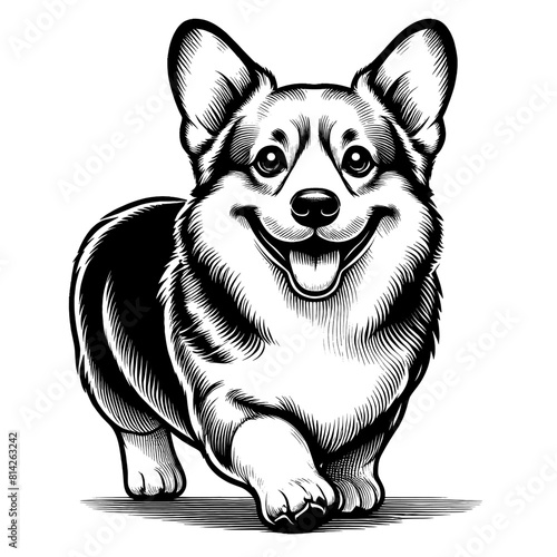 Hand drawn cute Corgi in full-body, vector sketch isolated on transparent background.