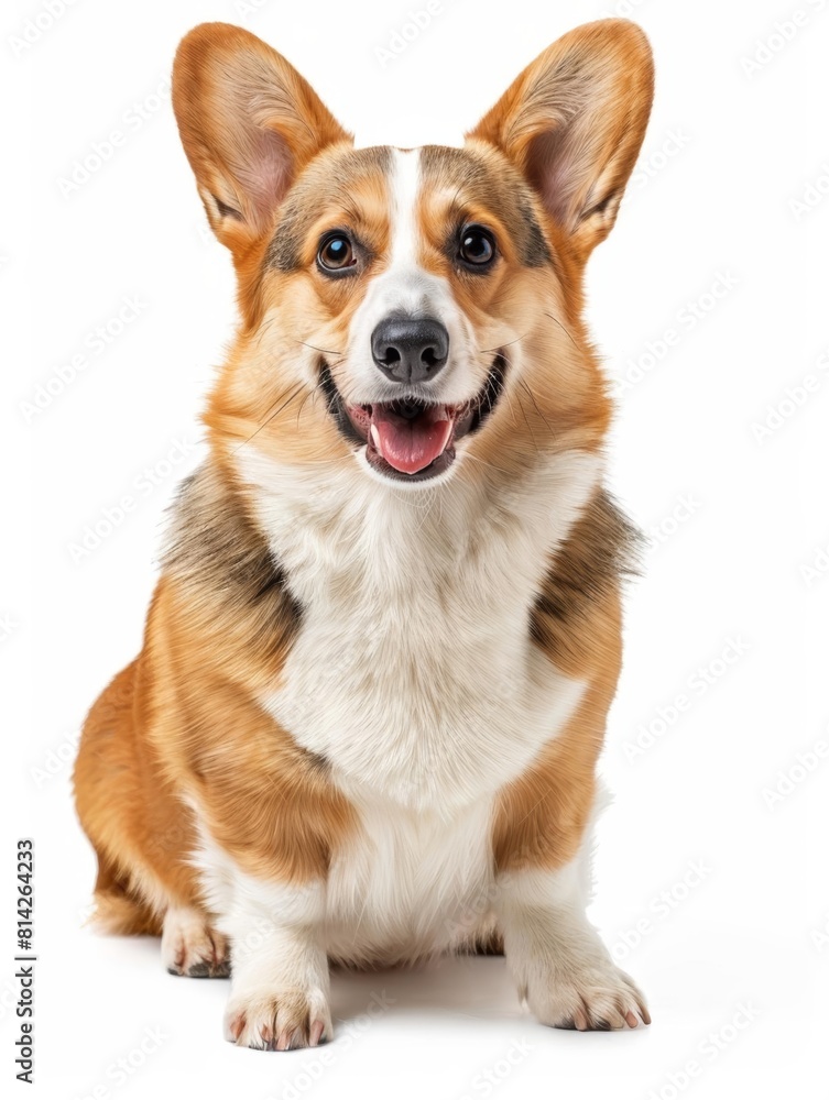 Pembroke Welsh Corgi A charming Pembroke Welsh Corgi, known for its short stature and connection to royalty, isolated on white background.