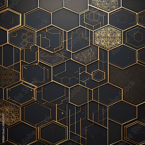 Luxurious Black and Gold Hexagon Patterned Backdrop for Commercial Use