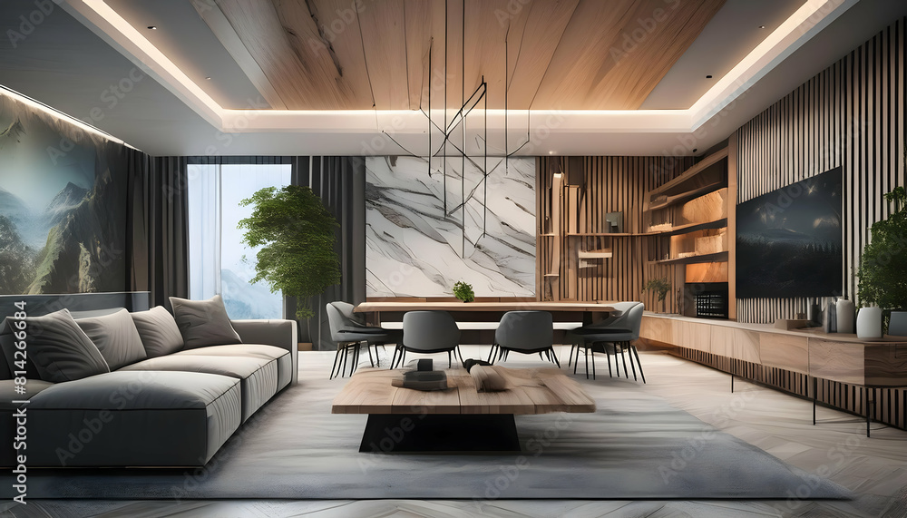 Picture of Living room marble wall chic expensive interior of luxurious with ...