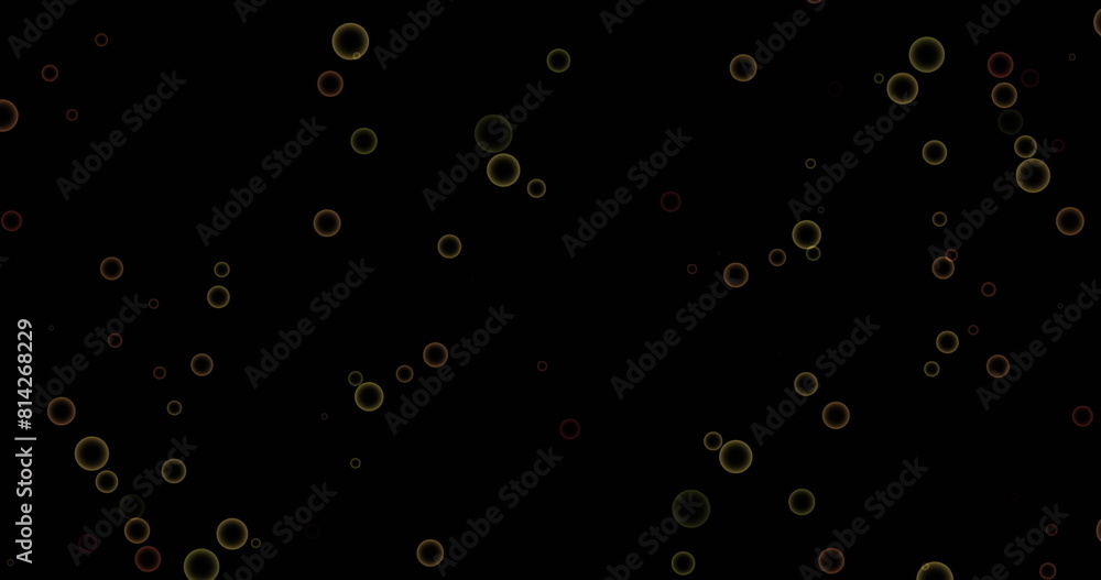 Image of confetti falling and circles pattern moving on black background Image of confetti falling and circles pattern moving on black background