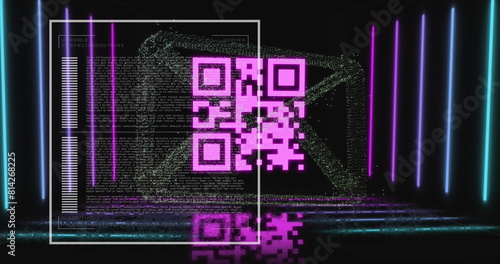 Image of qr code over data processing