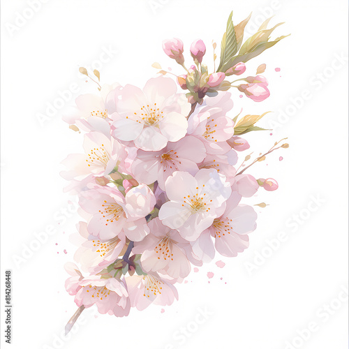 Elegant and Delicate Blossoming Cherry Trees in Full Bloom Illustrated with Gorgeous Watercolor