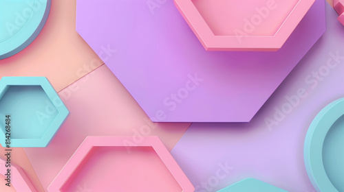 Colorful Hexagon Shapes, voluminous Geometric Design, Pastel Tones, Abstract Background