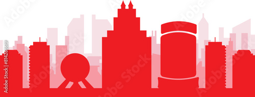 Red panoramic city skyline poster with reddish misty transparent background buildings of ORLANDO, UNITED STATES