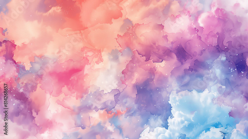 Vibrant Watercolor Clouds  Pink and Purple Hues  Dreamy Sky Background  