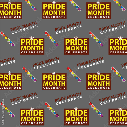 Colorful seamless pattern with LGBT symbols. Lesbians, gays, bisexuals, transsexuals. LGBT holiday colors, flag, heart, rainbow. Cartoon texture on a gray background for decoration and print.